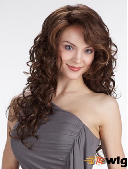 Curly With Bangs Long Brown Beautiful Lace Front Wigs