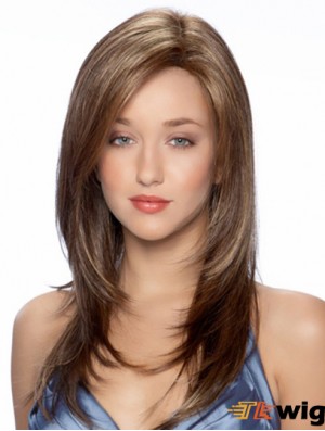 Synthetic Full Long Hair Wigs Wavy Style Monofilament Brown Color