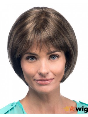 Chin Length Straight Bobs Brown Fashion 100% Hand-tied Wigs