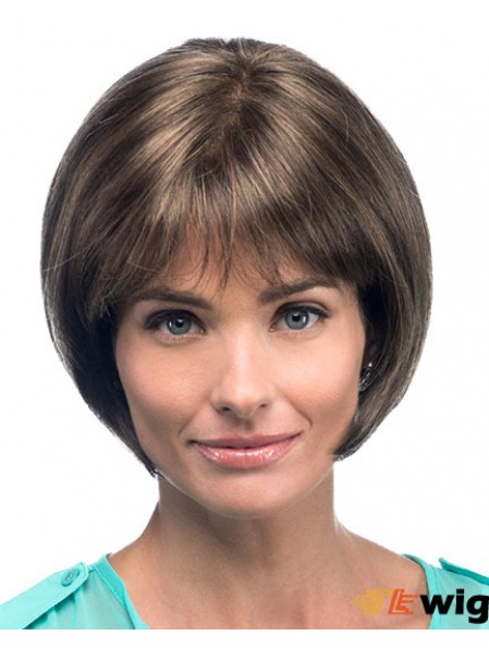 Chin Length Straight Bobs Brown Fashion 100% Hand-tied Wigs