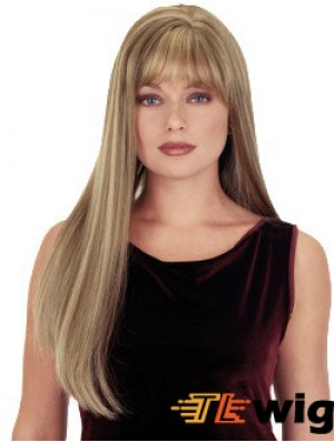 Straight With Bangs 26 inch Blonde Suitable Synthetic Wigs