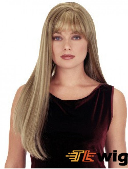 Straight With Bangs 26 inch Blonde Suitable Synthetic Wigs