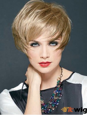 Straight Layered Cropped Discount Blonde Synthetic Wigs