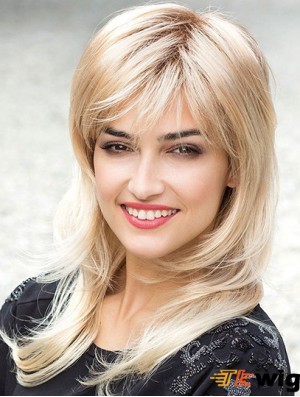 20 inch Straight Layered Monofilament Blonde Fashion Long Wigs