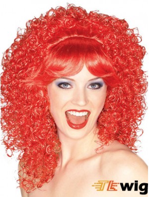 Red Shoulder Length Kinky With Bangs 16 inch High Quality Medium Wigs