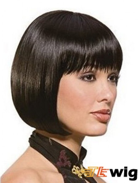Chin Length Bobs Straight Black Sassy Synthetic Wigs
