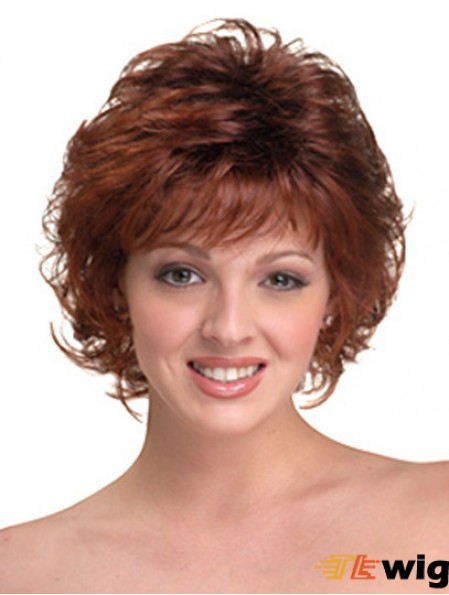 Synthetic Hair Head Wigs With Capless Auburn Color Chin Length