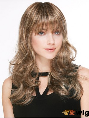 Trendy Blonde Wavy With Bangs Long Wigs