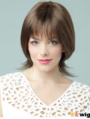 Brown Chin Length Wavy With Bangs 10 inch New Medium Wigs