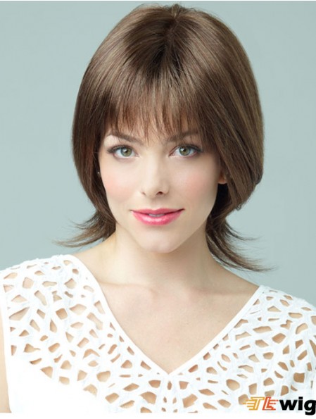 Brown Chin Length Wavy With Bangs 10 inch New Medium Wigs