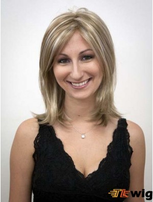 Shoulder Length Without Bangs Straight Blonde Cheapest Synthetic Wigs