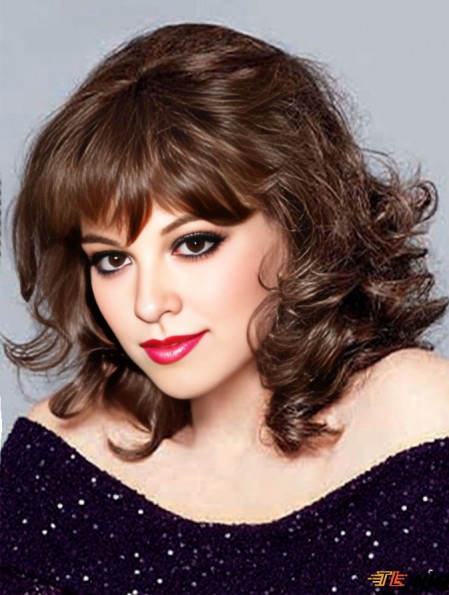 Synthetic Chin Length Curly Monofilament Elderly Lady Wigs