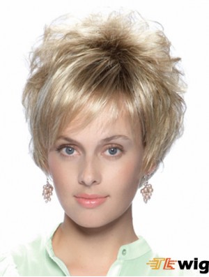 No-Fuss 8 inch Straight Blonde With Bangs Short Wigs