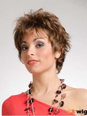 Comfortable 8 inch Wavy Brown Layered Short Wigs