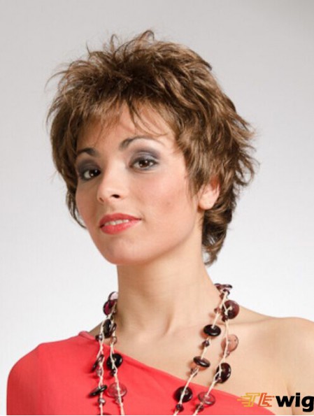 Comfortable 8 inch Wavy Brown Layered Short Wigs
