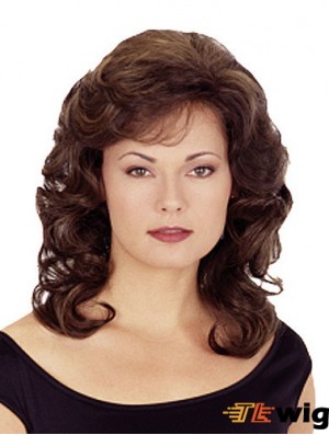 Wavy With Bangs 16 inch Brown Incredible Synthetic Wigs