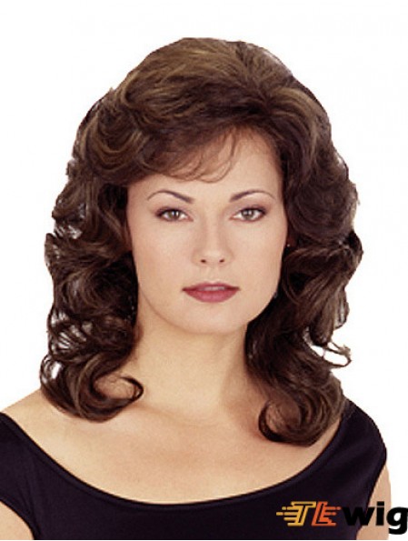 Wavy With Bangs 16 inch Brown Incredible Synthetic Wigs
