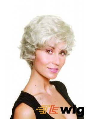 Synthetic Chin Length Wavy Capless Elderly Lady Wigs
