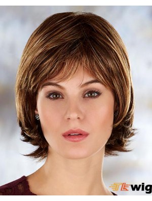 Brown Chin Length Straight With Bangs 10 inch Durable Medium Wigs