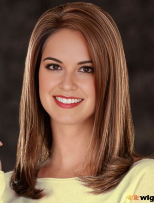Straight Without Bangs Lace Front Amazing 17.5 inch Brown Long Wigs
