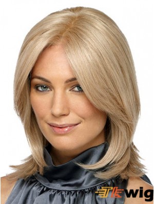 Shoulder Length Without Bangs Straight Blonde Designed Synthetic Wigs
