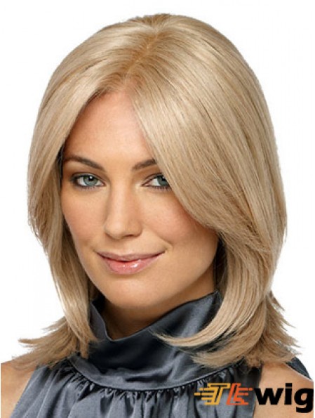 Shoulder Length Without Bangs Straight Blonde Designed Synthetic Wigs