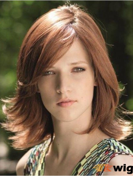 Fabulous Brown Shoulder Length With Bangs Straight Glueless Lace Front Wigs
