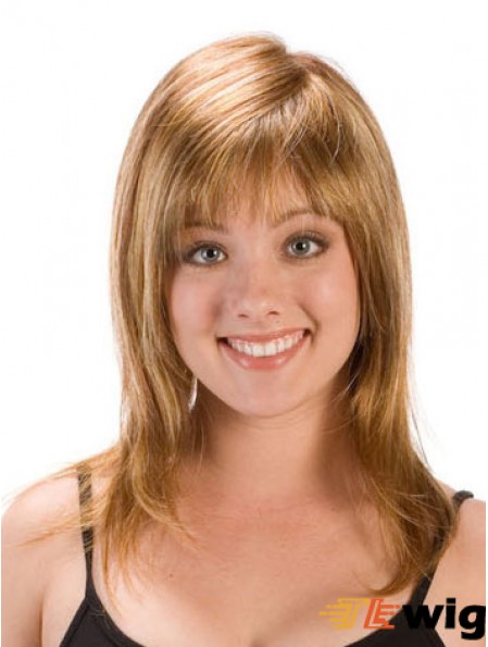 Shoulder Length Layered Straight Blonde Trendy Synthetic Wigs