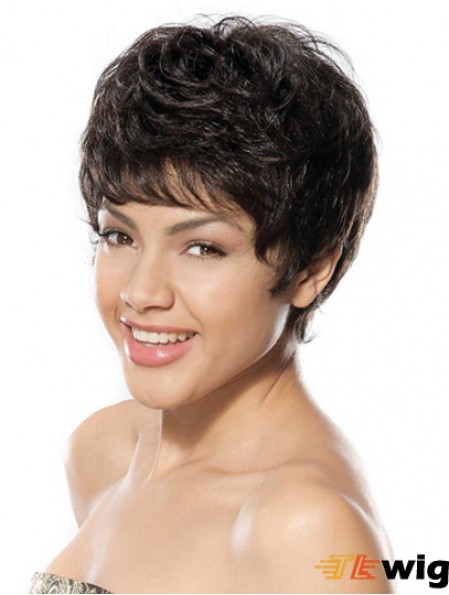 Discount Black Short Boycuts Wavy Glueless Lace Front Wigs