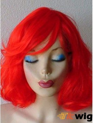 Wavy With Bangs Shoulder Length Red Suitable Lace Front Wigs