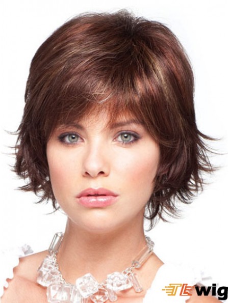 Chin Length Layered Straight Auburn No-Fuss Synthetic Wigs