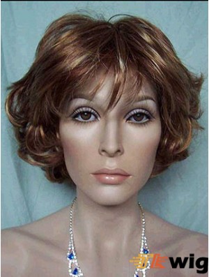 Best Brown Short Wavy With Bangs Lace Front Wigs
