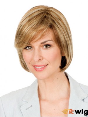 Hand Tied Short Wigs Synthetic Chin Length Monofilament Blonde Color