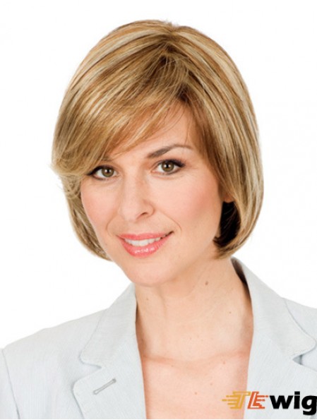 Hand Tied Short Wigs Synthetic Chin Length Monofilament Blonde Color