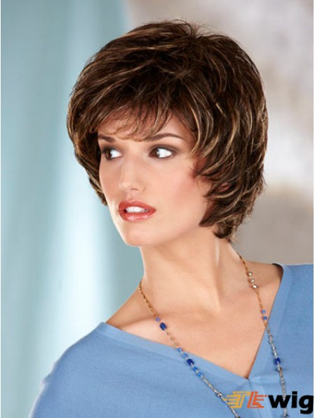 Wavy Brown Designed Chin Length Classic Wigs