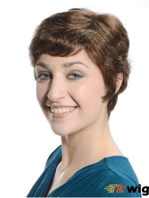 Trendy Brown Short Layered Wavy Glueless Lace Front Wigs