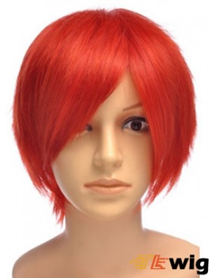Sleek Red Short Straight With Bangs Lace Front Wigs