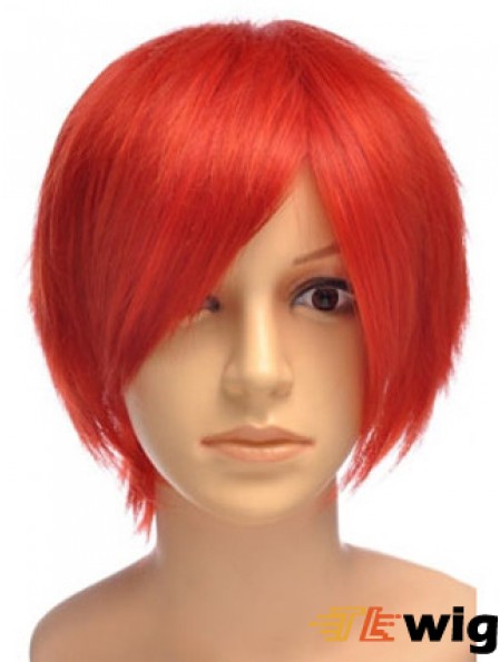 Sleek Red Short Straight With Bangs Lace Front Wigs