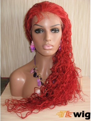 Curly Without Bangs Lace Front Natural 22 inch Red Long Wigs