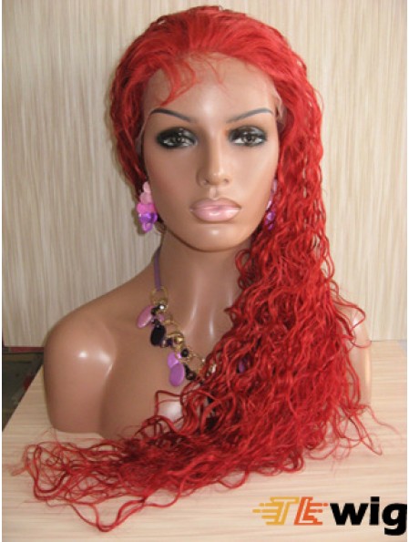Curly Without Bangs Lace Front Natural 22 inch Red Long Wigs