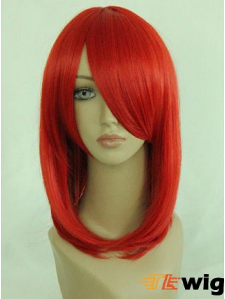 Red Shoulder Length Straight With Bangs 14 inch Online Medium Wigs