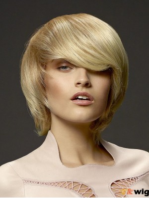 No-Fuss 8 inch Straight Blonde With Bangs Short Wigs