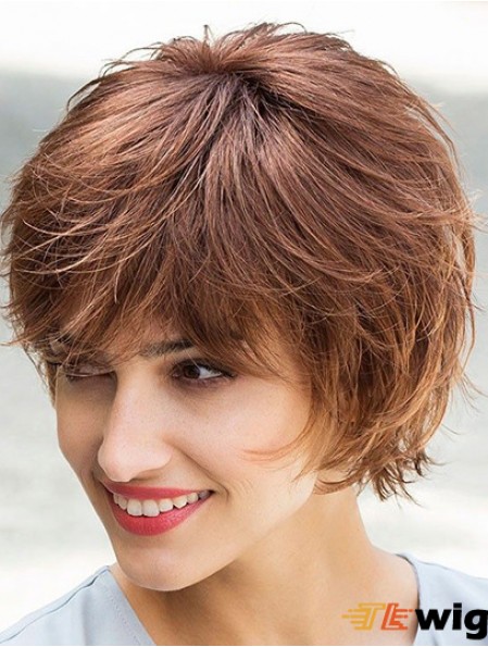 Flexibility Brown Chin Length Layered Straight Glueless Lace Front Wigs