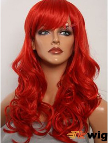 Wavy With Bangs Lace Front Fashion 20 inch Red Long Wigs