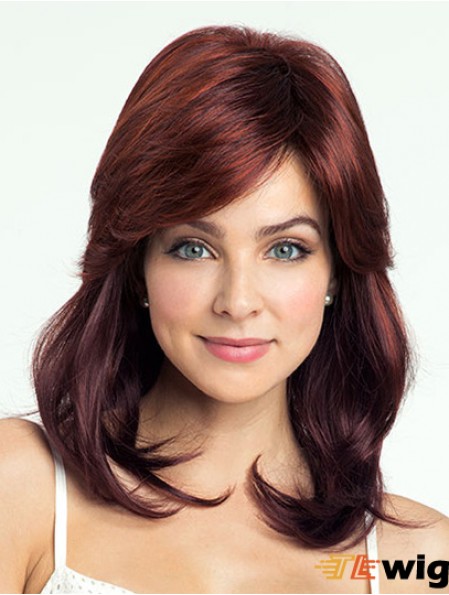 Red Shoulder Length Wavy With Bangs 14 inch Discount Medium Wigs