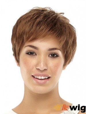 Cropped Boycuts Straight Brown Popular Synthetic Wigs