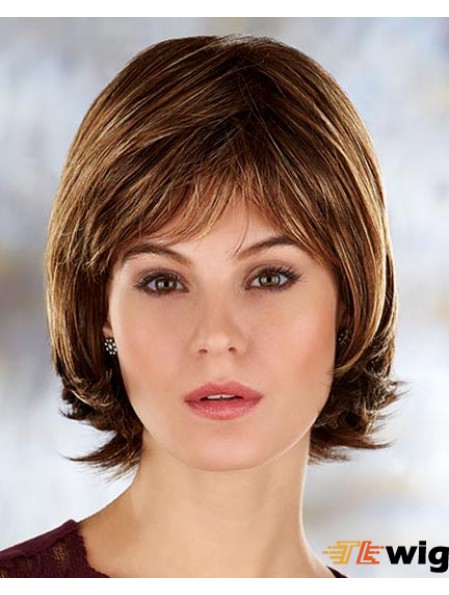 Brown Chin Length Straight With Bangs 10 inch Modern Medium Wigs