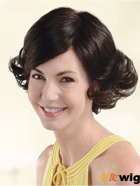 Durable Auburn Chin Length With Bangs Wavy Glueless Lace Front Wigs