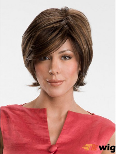 Online Brown Chin Length Straight With Bangs Lace Front Wigs