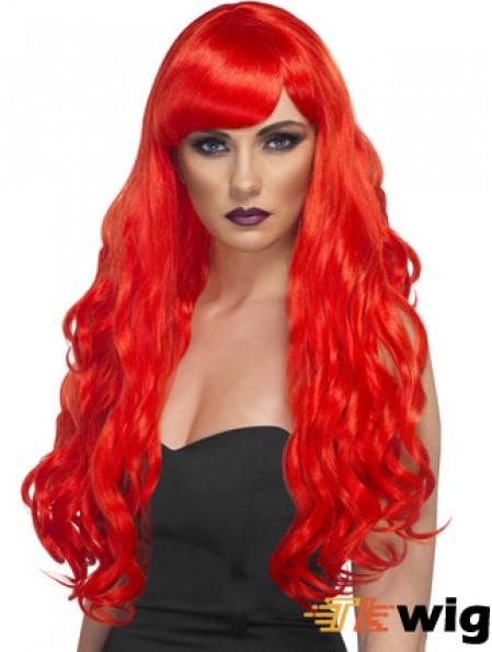 Wavy With Bangs Lace Front Incredible 24 inch Red Long Wigs